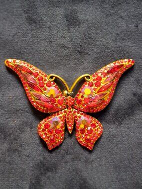 Elegant Crystal Rhinestone Butterfly Refrigerator Magnet Upcycled from Brooches